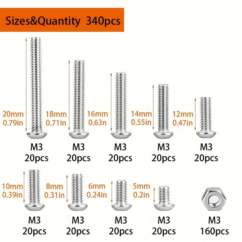 340pcs M3 Stainless Steel Phil - Nuts Mix 评论和价格