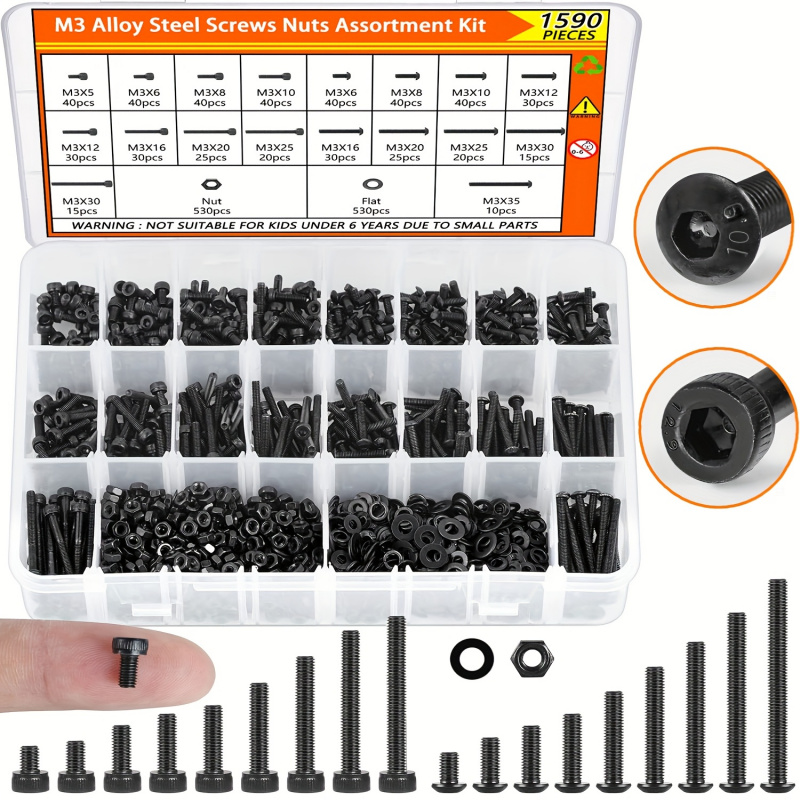 1590PCS M3 Screw Assortment Ki - Nuts Mix 评论和价格
